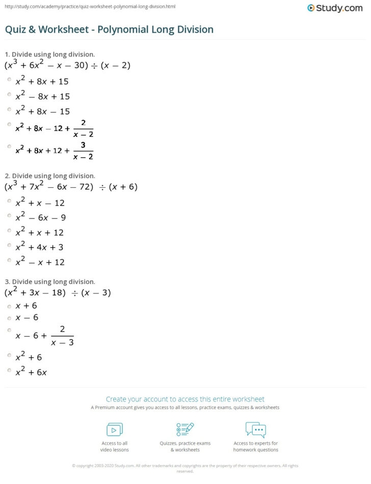 Dividing Polynomials Using Synthetic Division Worksheet Long Division