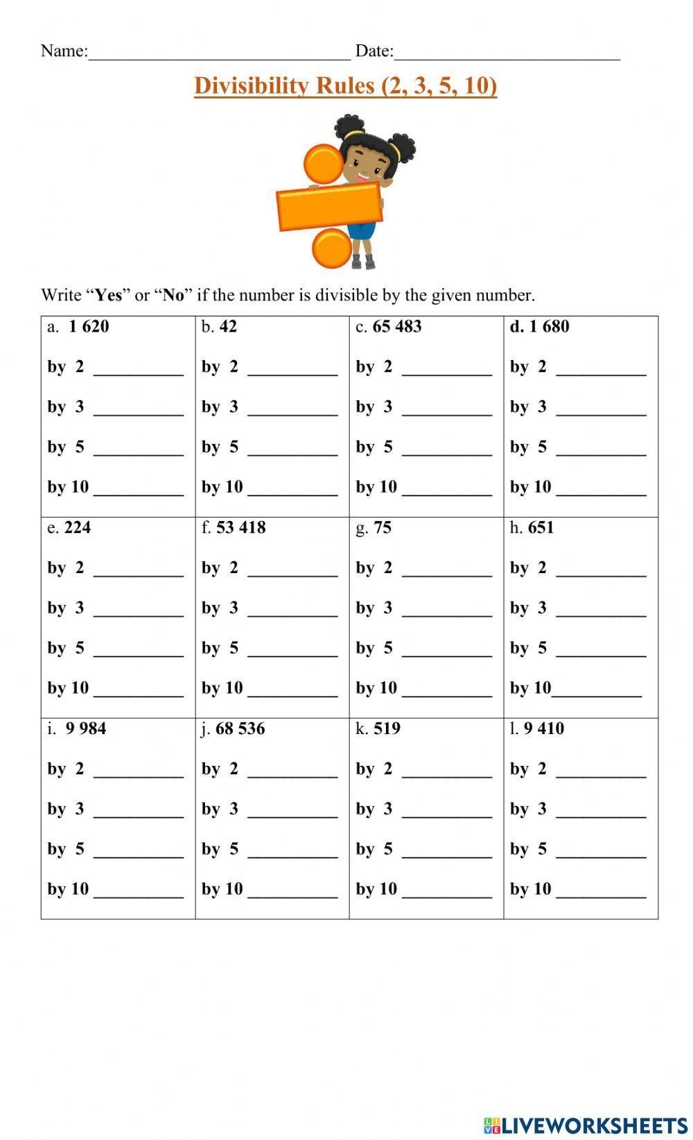 divisibility worksheet