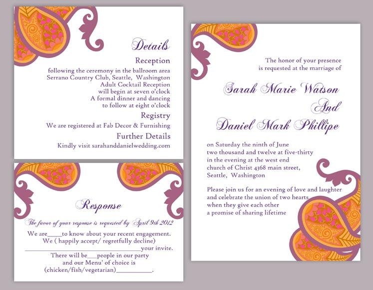 DIY Bollywood Wedding Invitation Template Set Editable Word File 