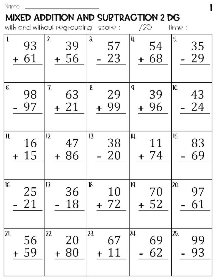 Double Digit Adding Subtracting W NO Regrouping Spring 