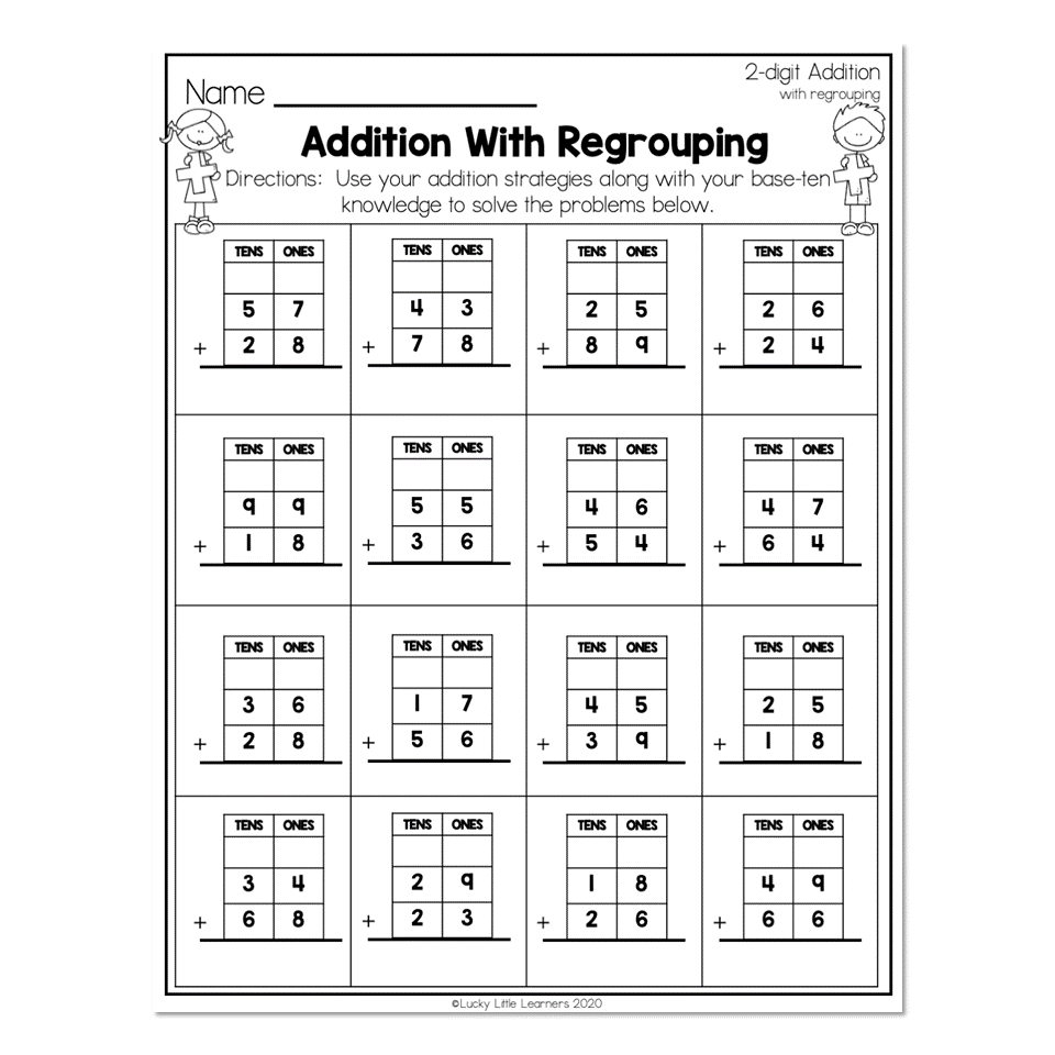 2 digit addition with regrouping worksheets