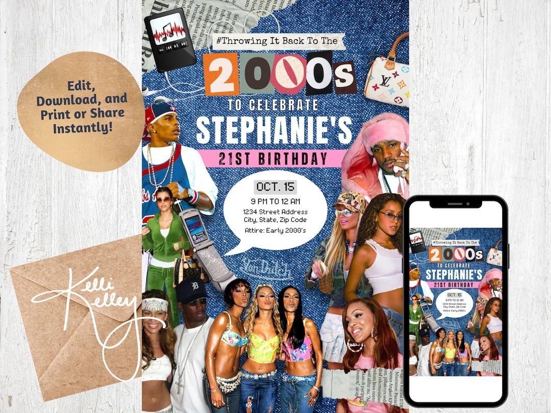 Early 2000s Themed Party Invitation Editable And Printable Y2K Inspired