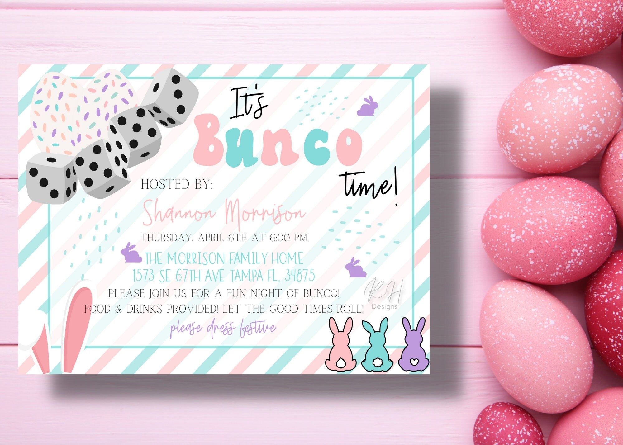 Easter BUNCO Invitation Easter BUNCO Template Bunco Party Invitation