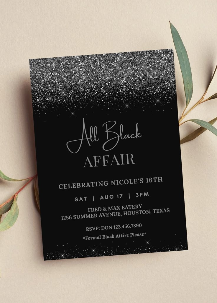 Editable All Black Affair Invitation All Black Party Invitation Black 