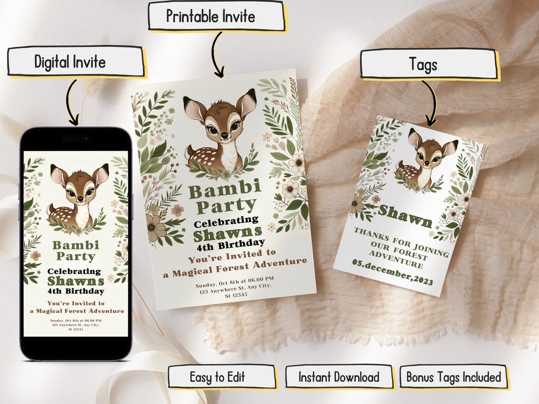 bambi birthday invitation template