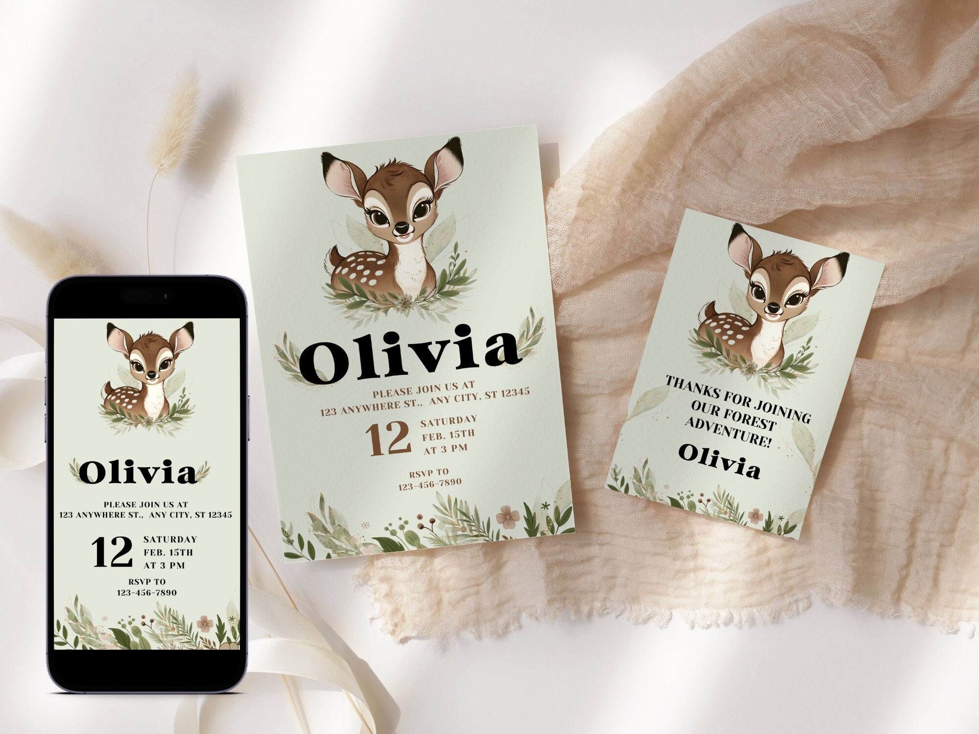 Editable Bambi Invitation Template Bambi Birthday Invitation Etsy