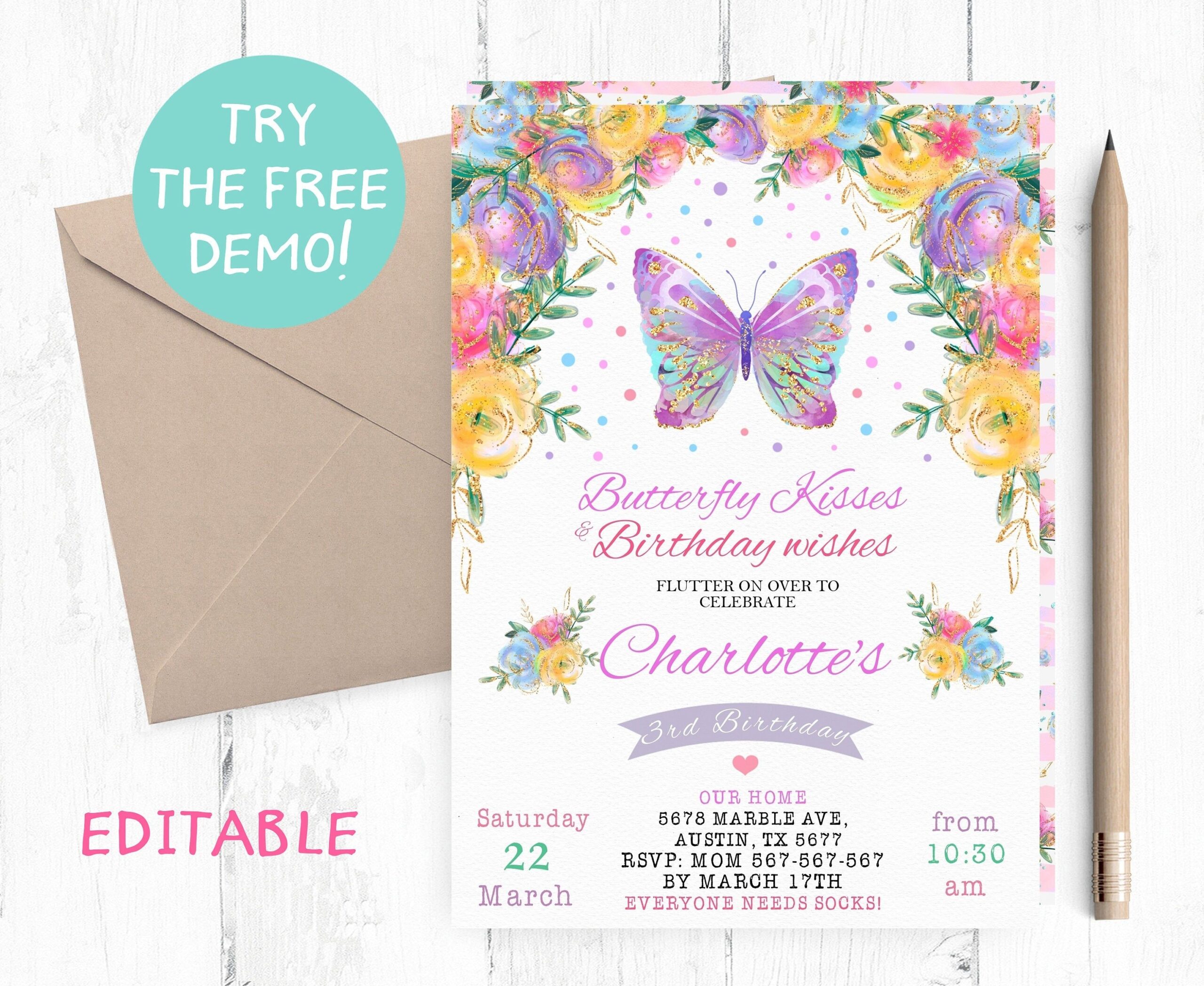 butterfly invitation free template