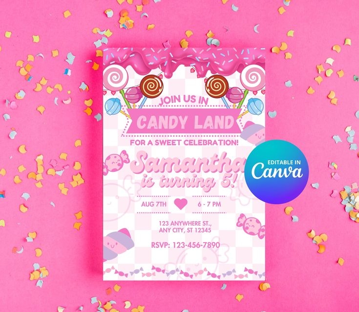 Editable Sweets Candy Invitation Sweet Candy Birthday Invitation 