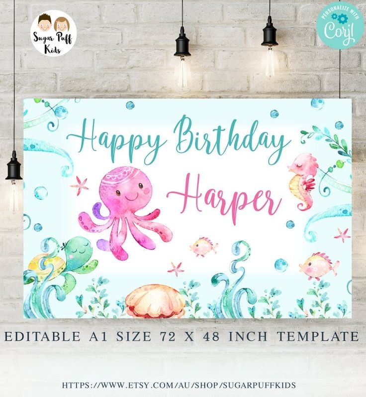 Editable Under The Sea Birthday Backdrop Printable Under Sea Creatures