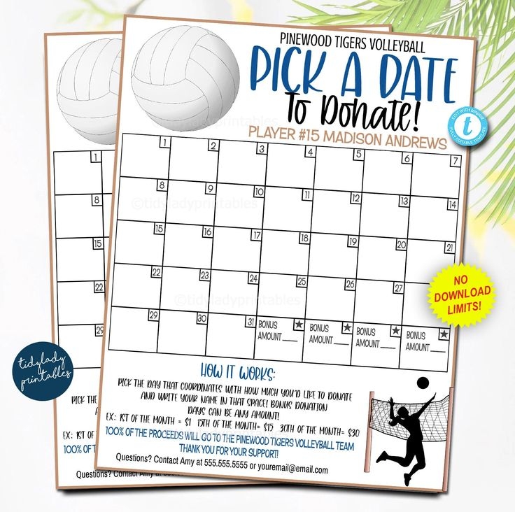 EDITABLE Volleyball Pick A Date To Donate Printable Volleyball 