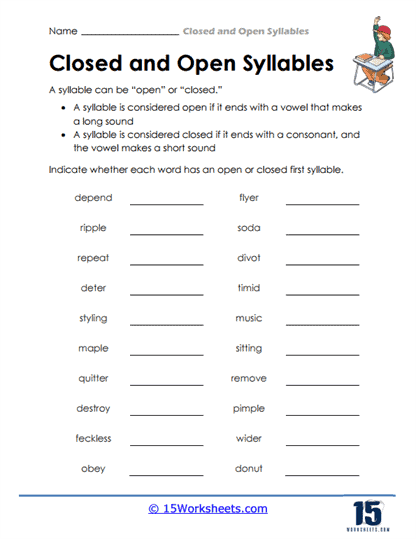 Educationdotcom Syllable Worksheet Syllable Sort Open Syllables 