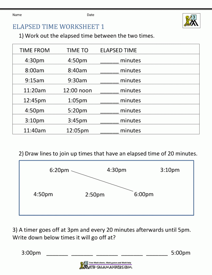elapsed time worksheet 2nd grade