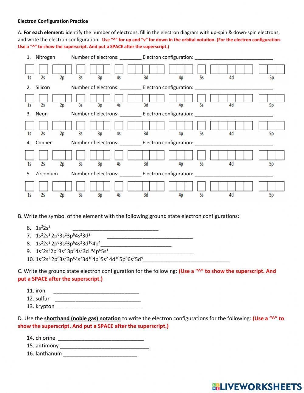 Electron Configuration Interactive Worksheet Live Worksheets 