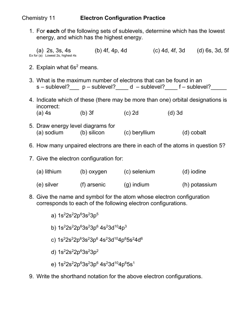 Electron Configuration Practice Worksheet Answers Onlineworksheet my id