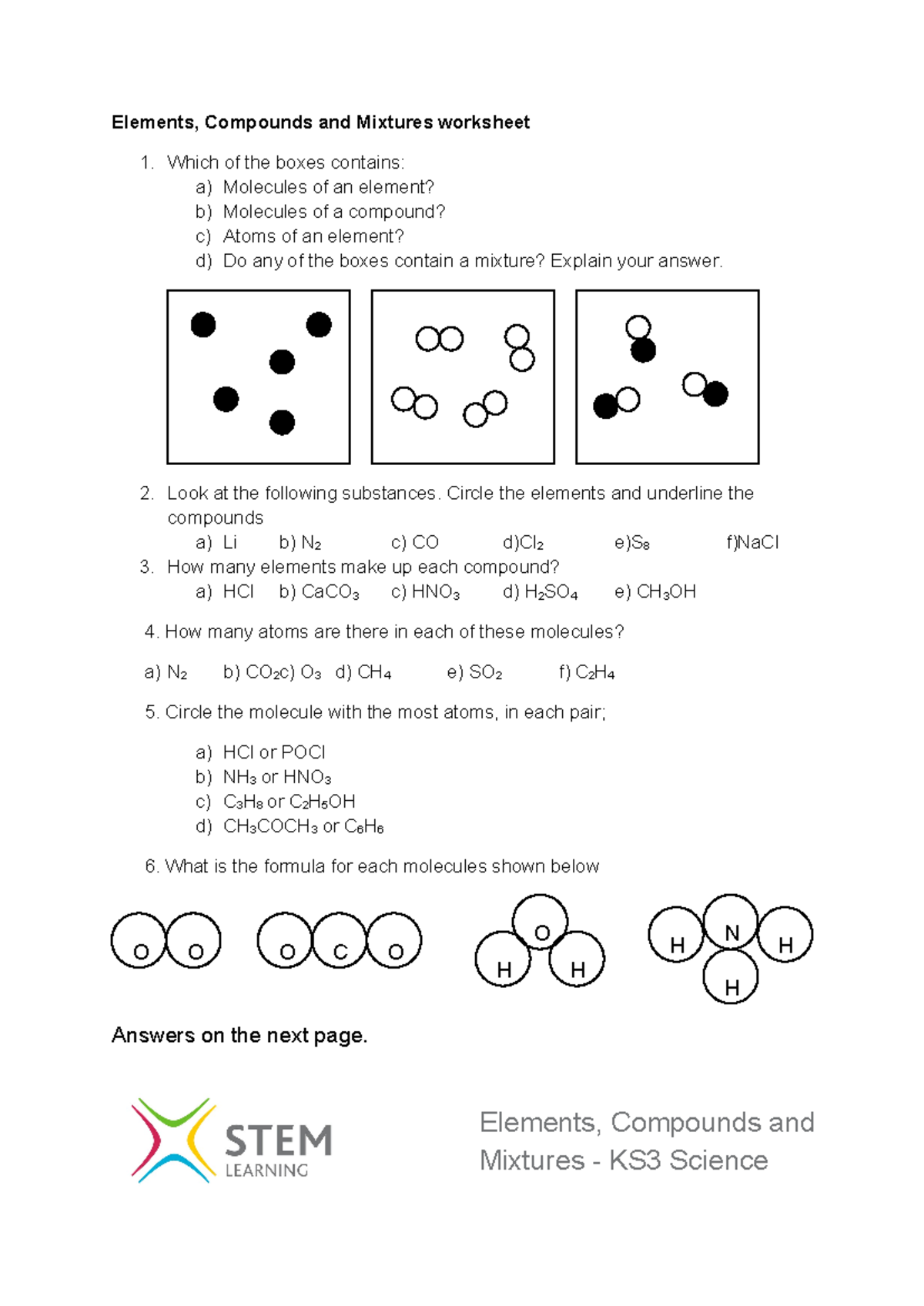 Elements Compounds Mixtures Worksheet Best Of A Worksheet To 