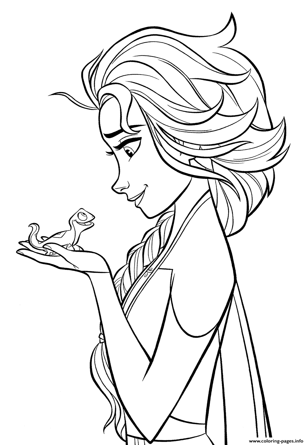 Elsa And Lizard Bruni Frozen 2 Coloring Page Printable