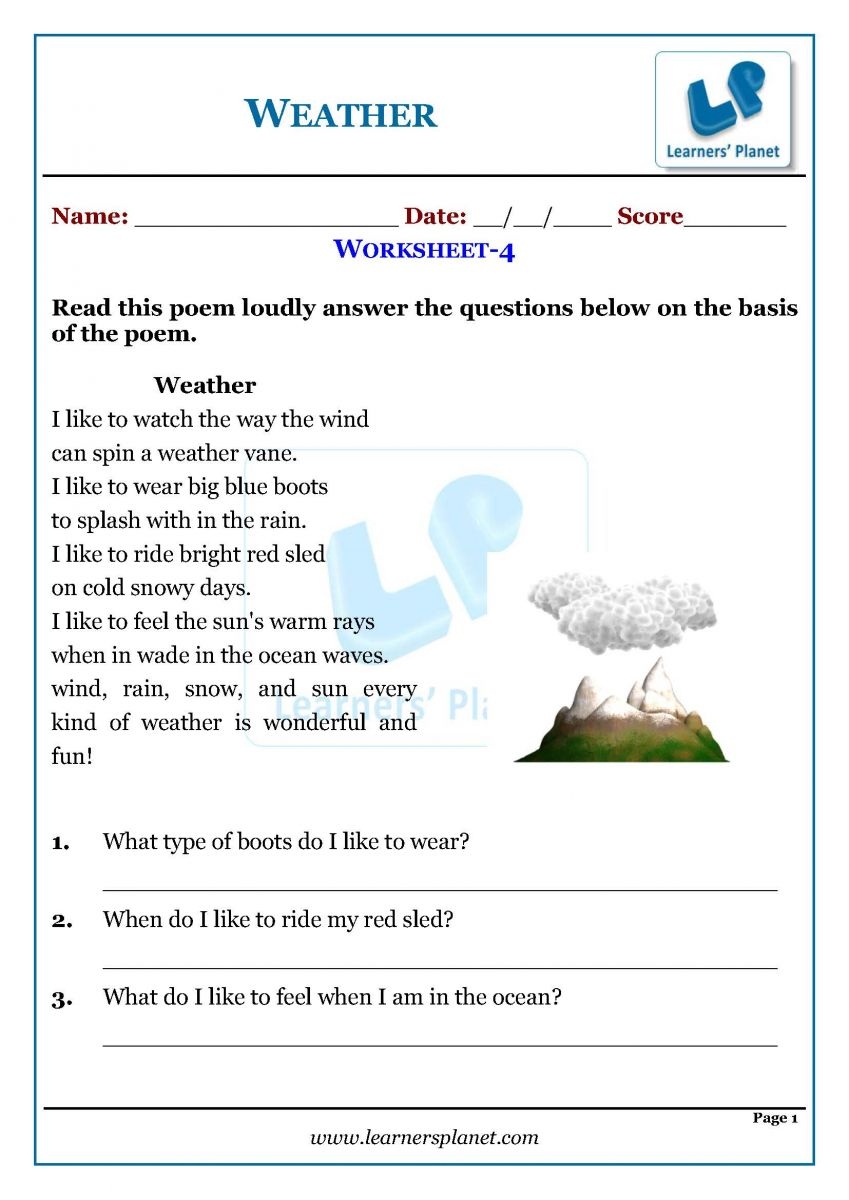 English Comprehension Worksheets Class 2English Comprehension