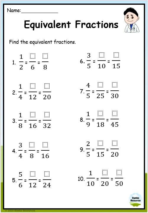 Equivalent Fractions 4th Grade 5th Grade Math Worksheet 