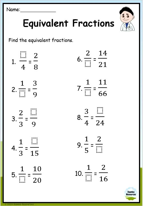 Equivalent Fractions 5th Grade Math Worksheets And Answer Keys