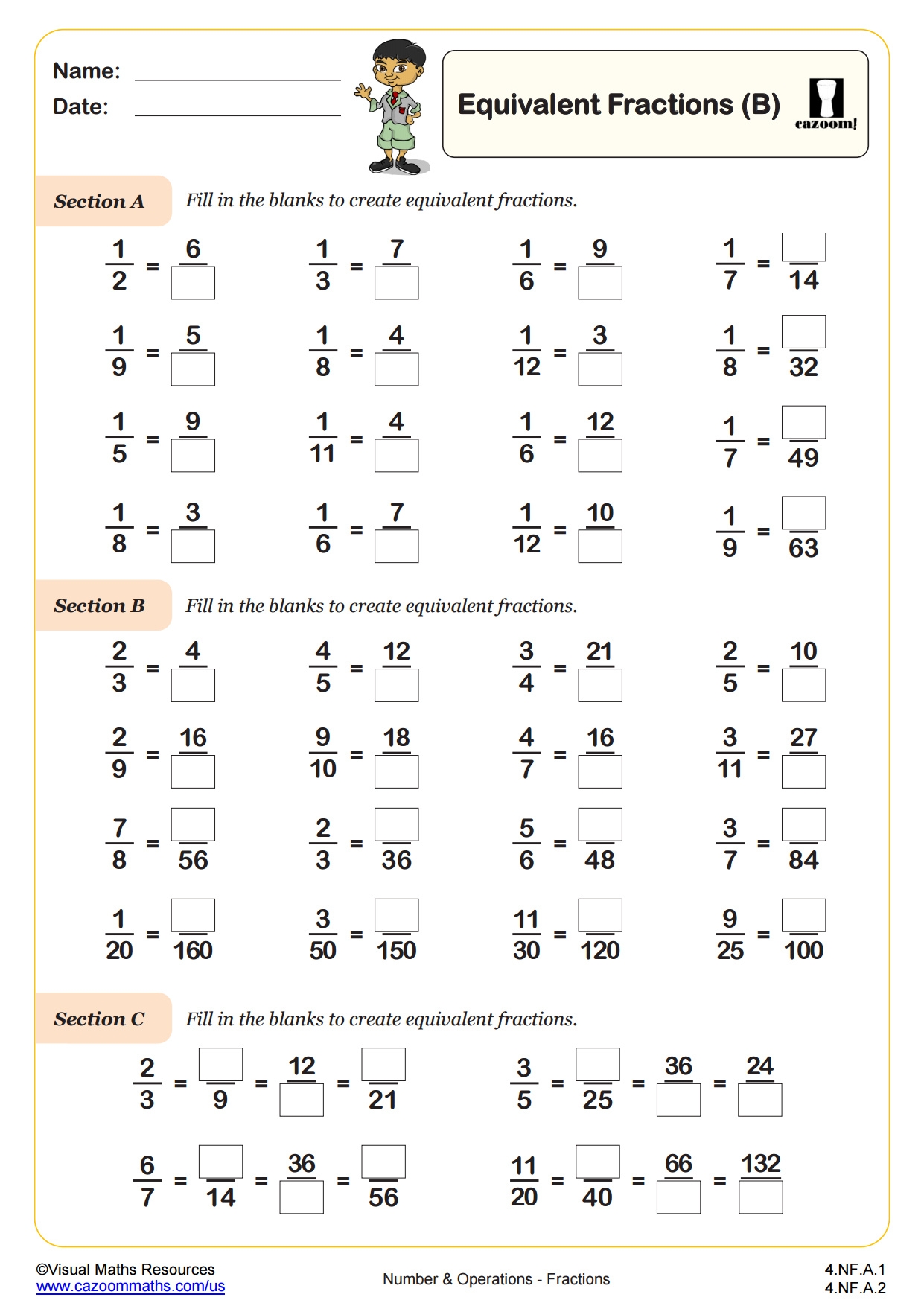 equivalent fractions worksheet 4th grade