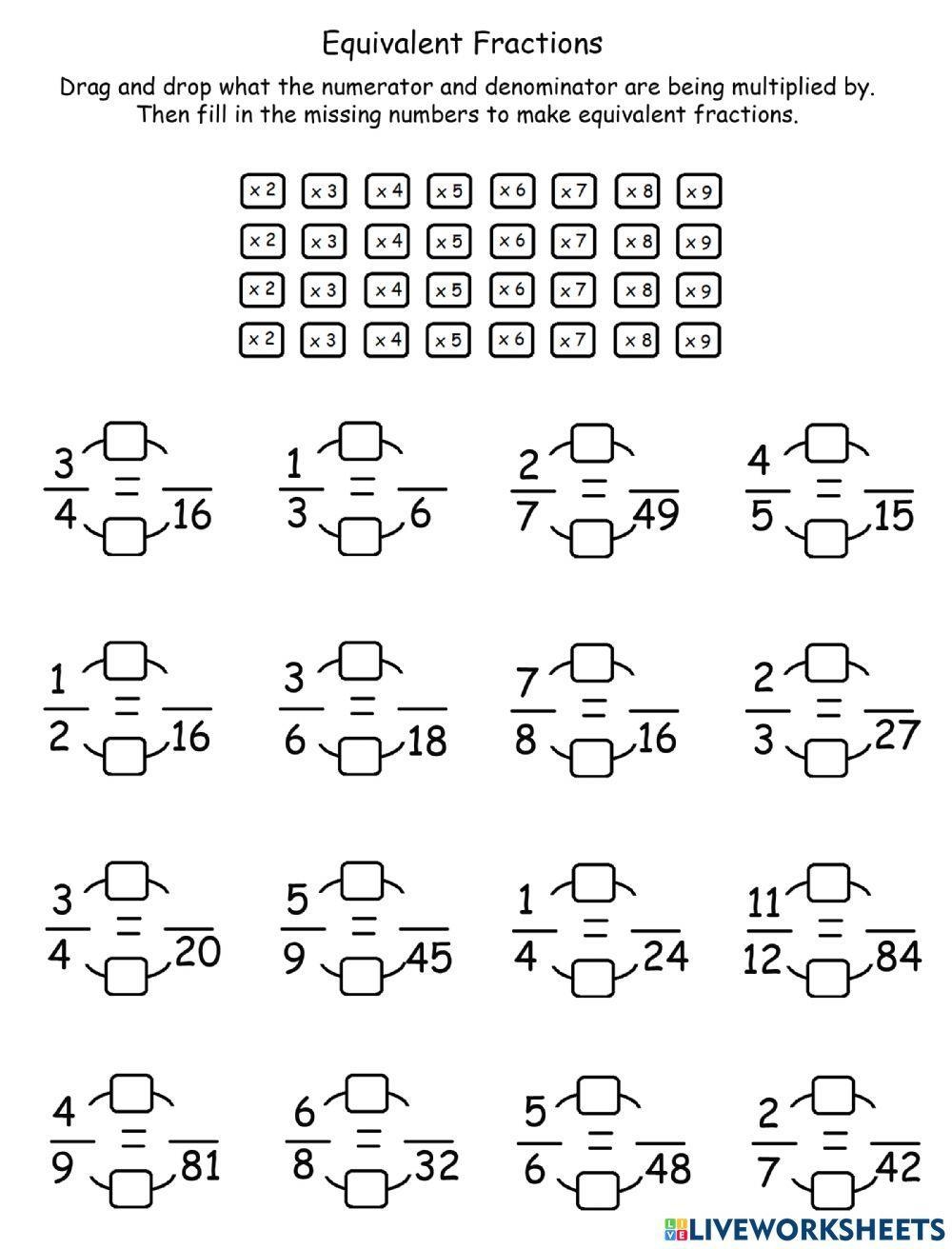 Equivalent Fractions Online Pdf Worksheet Live Worksheets 