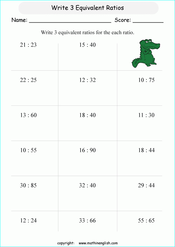 equivalent ratios worksheet grade 6