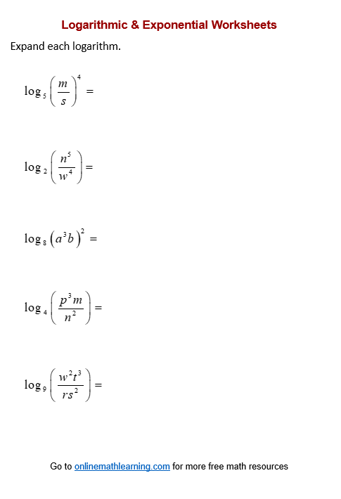 Expand Logarithms Worksheets printable Online Answers Examples 
