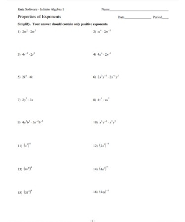 Exponent Rules Worksheet PDF Free Download PRINTABLE