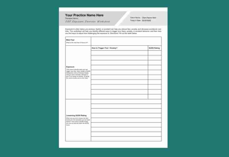 Exposure And Response Prevention ERP Therapy Worksheet 50 OFF