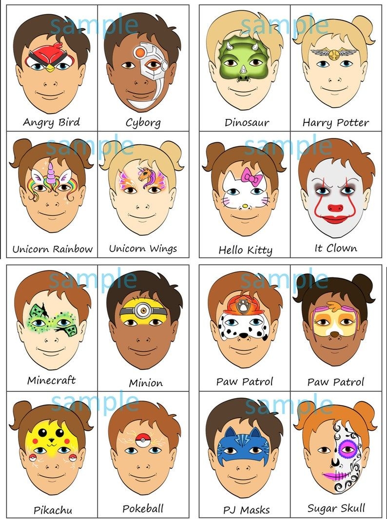 Face Painting Menu Board Choice Kids Paint Pack Of 16 Trendy Full Face