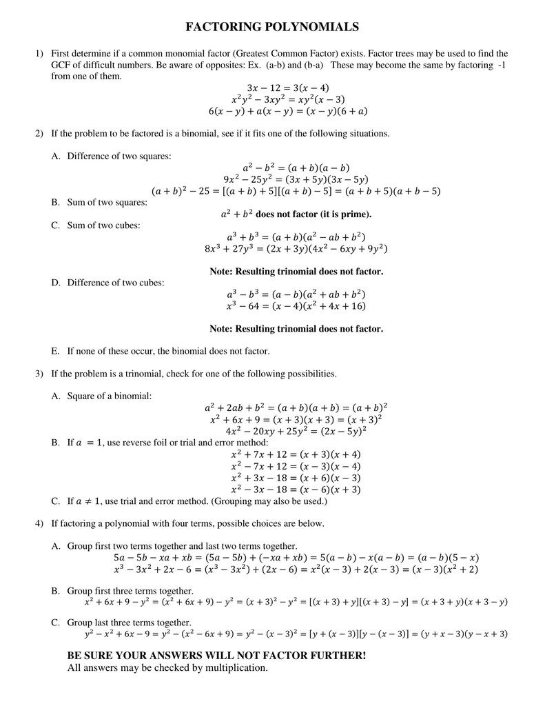 Factoring Practice Worksheet Answers
