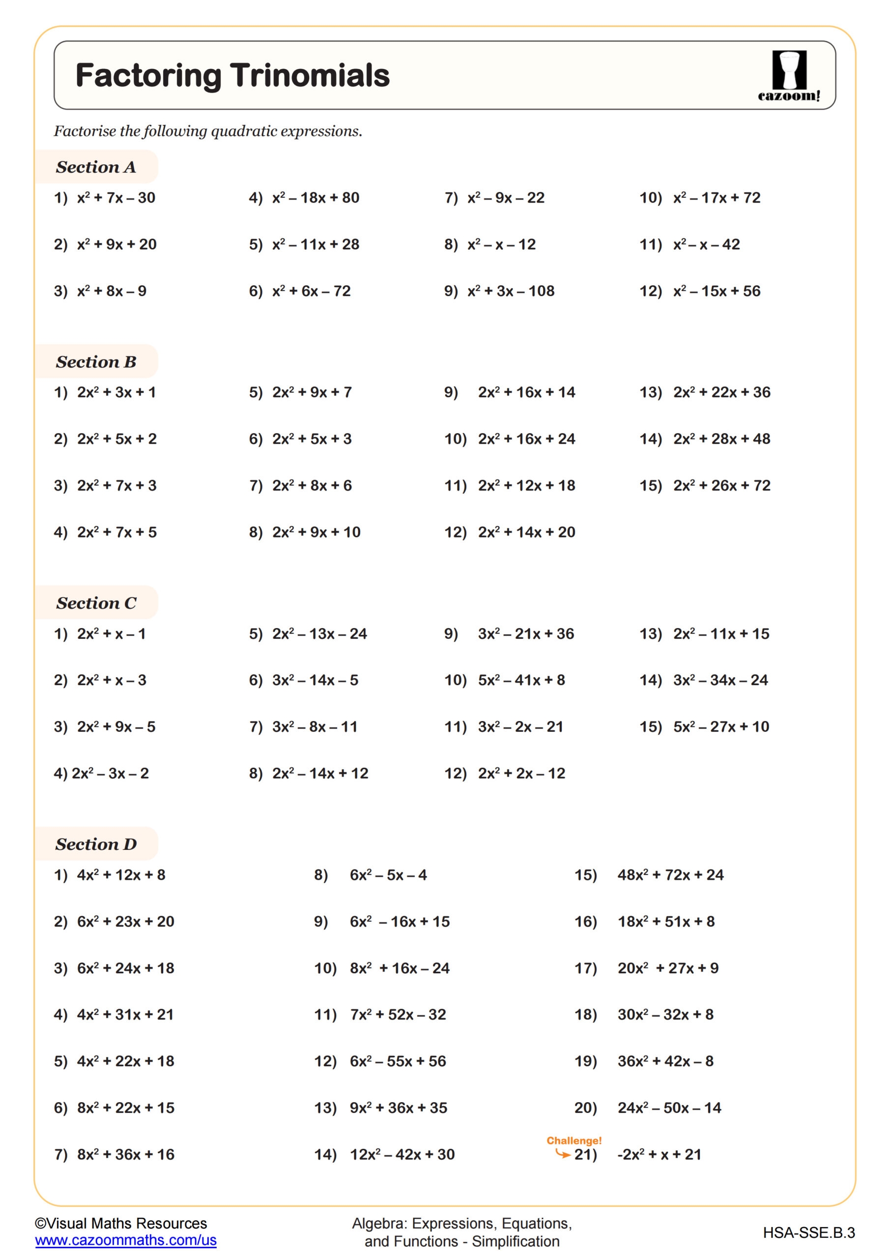 Factoring Trinomials A 1 Worksheet Fun And Engaging Algebra I 