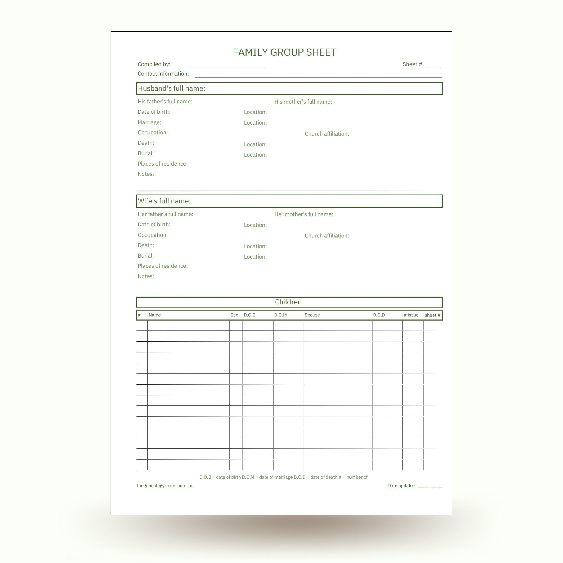 family group worksheet