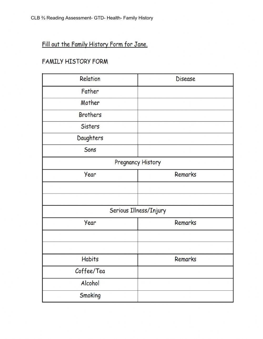 Family Medical History Worksheet Live Worksheets Worksheets Library