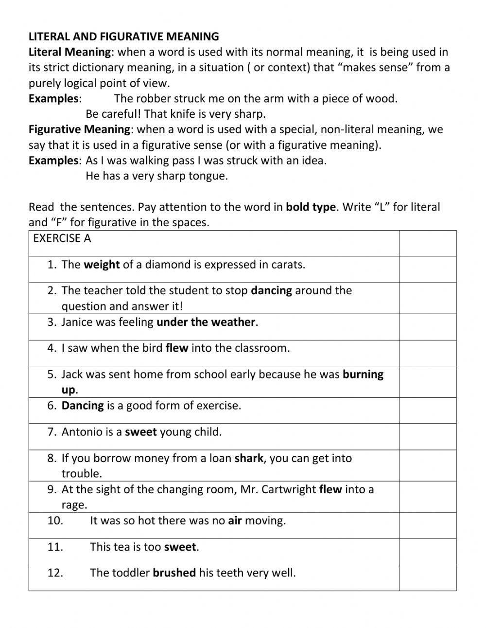 Figurative Language Grade 8 Free Printable Tests And Worksheets 