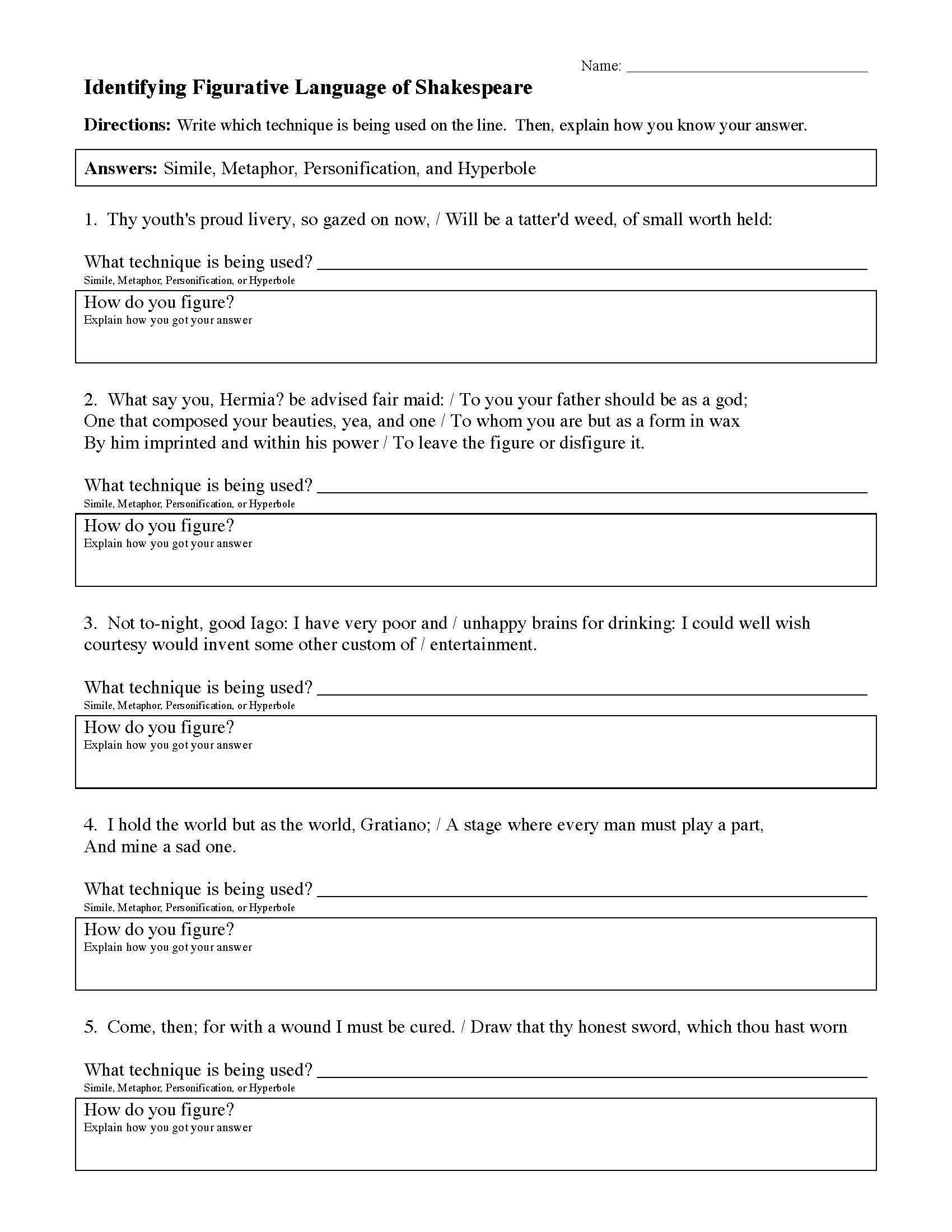 figurative language worksheets pdf