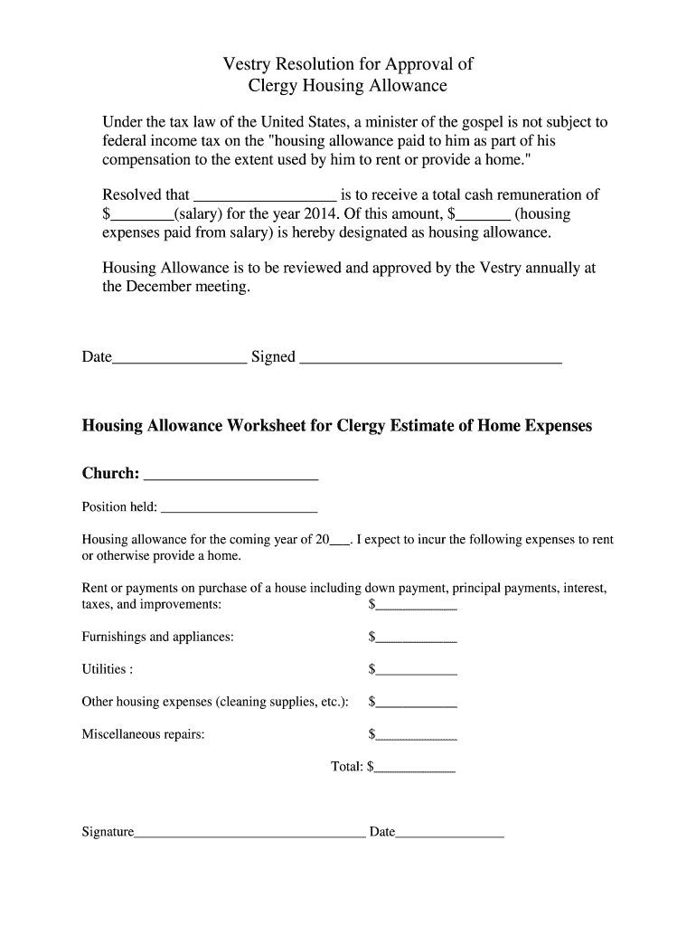 Fillable Online Archives Gulfatlanticdiocese Housing Allowance 
