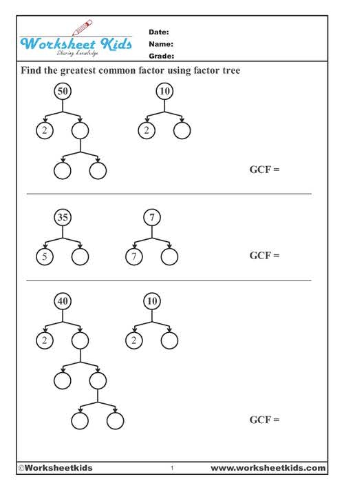common factors worksheet