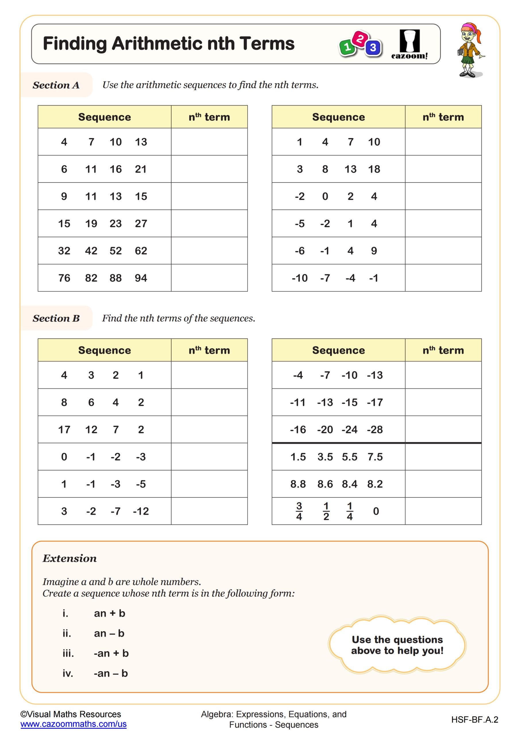 Finding Arithmetic Nth Terms Worksheet Algebra II PDF Worksheets 