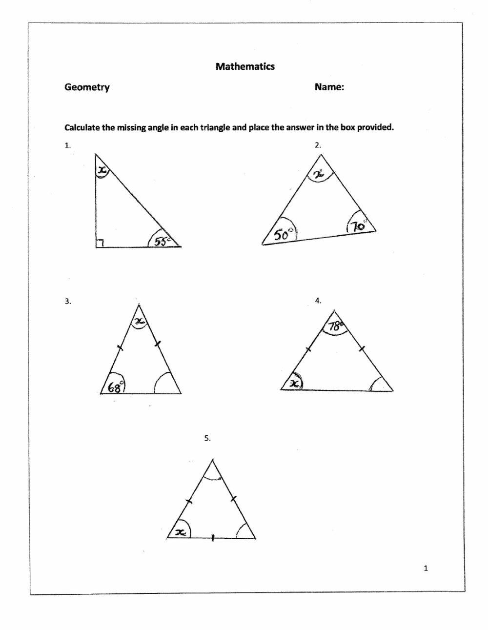 angles inside a triangle worksheet