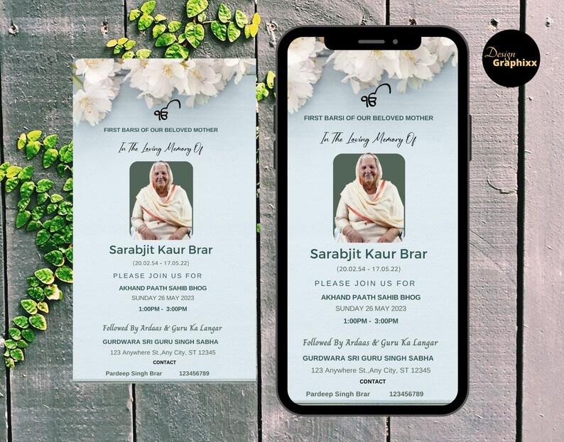 First Barsi Funeral Invitation Sikh Religious Digital Invitation 