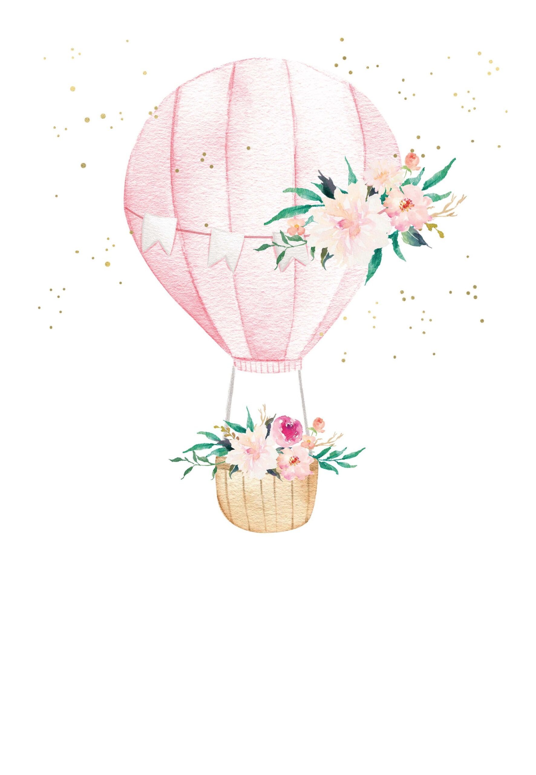 Floral Hot Air Balloon Birthday Invitation Template free 