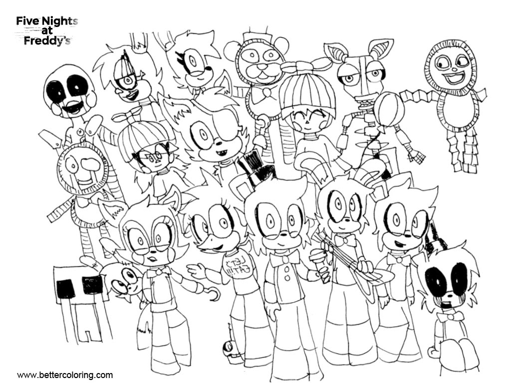 FNAF Coloring Pages Characters Line Art Free Printable Coloring Pages