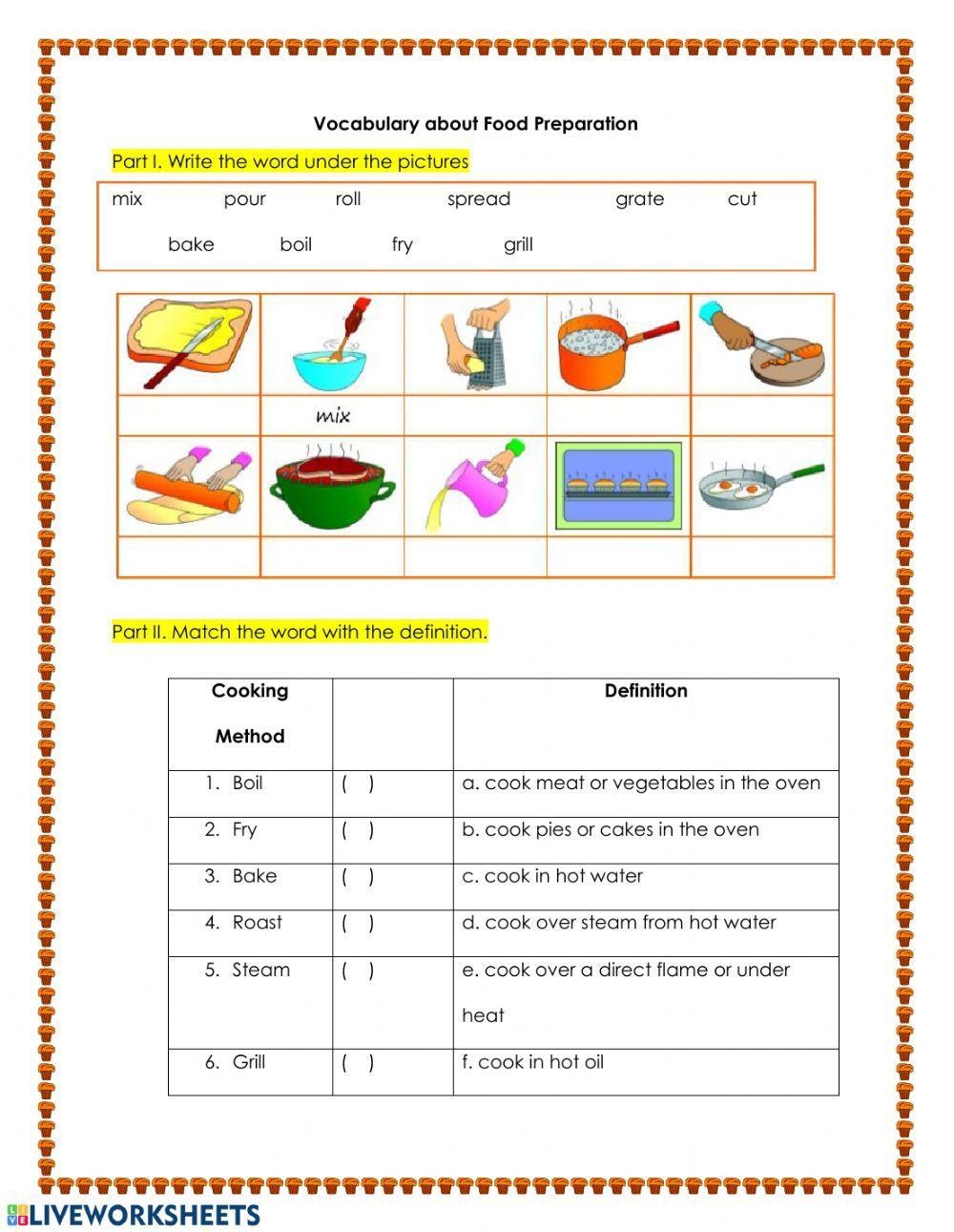 Food Preparation Vocabulary Worksheet Live Worksheets Worksheets 