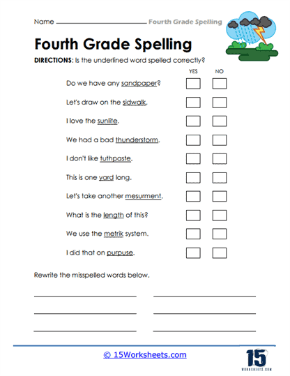 4th grade spelling worksheets