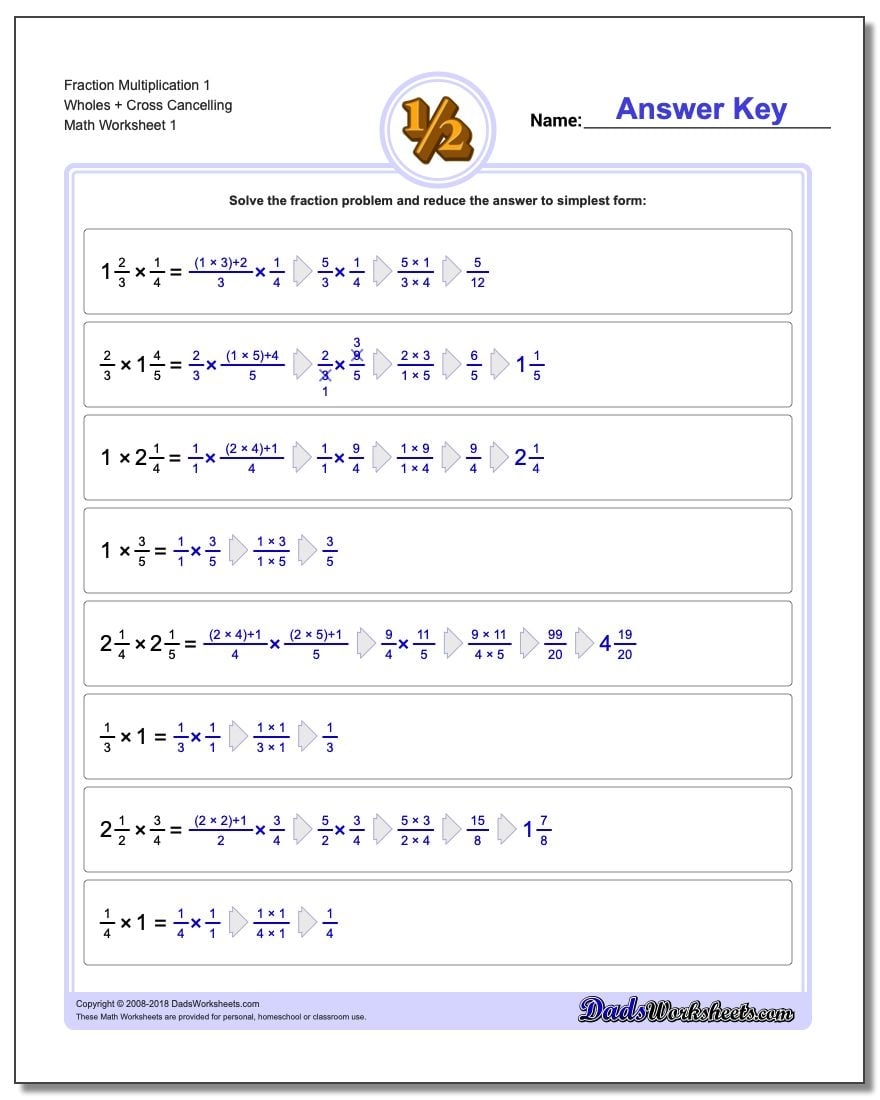 fraction multiplication worksheets