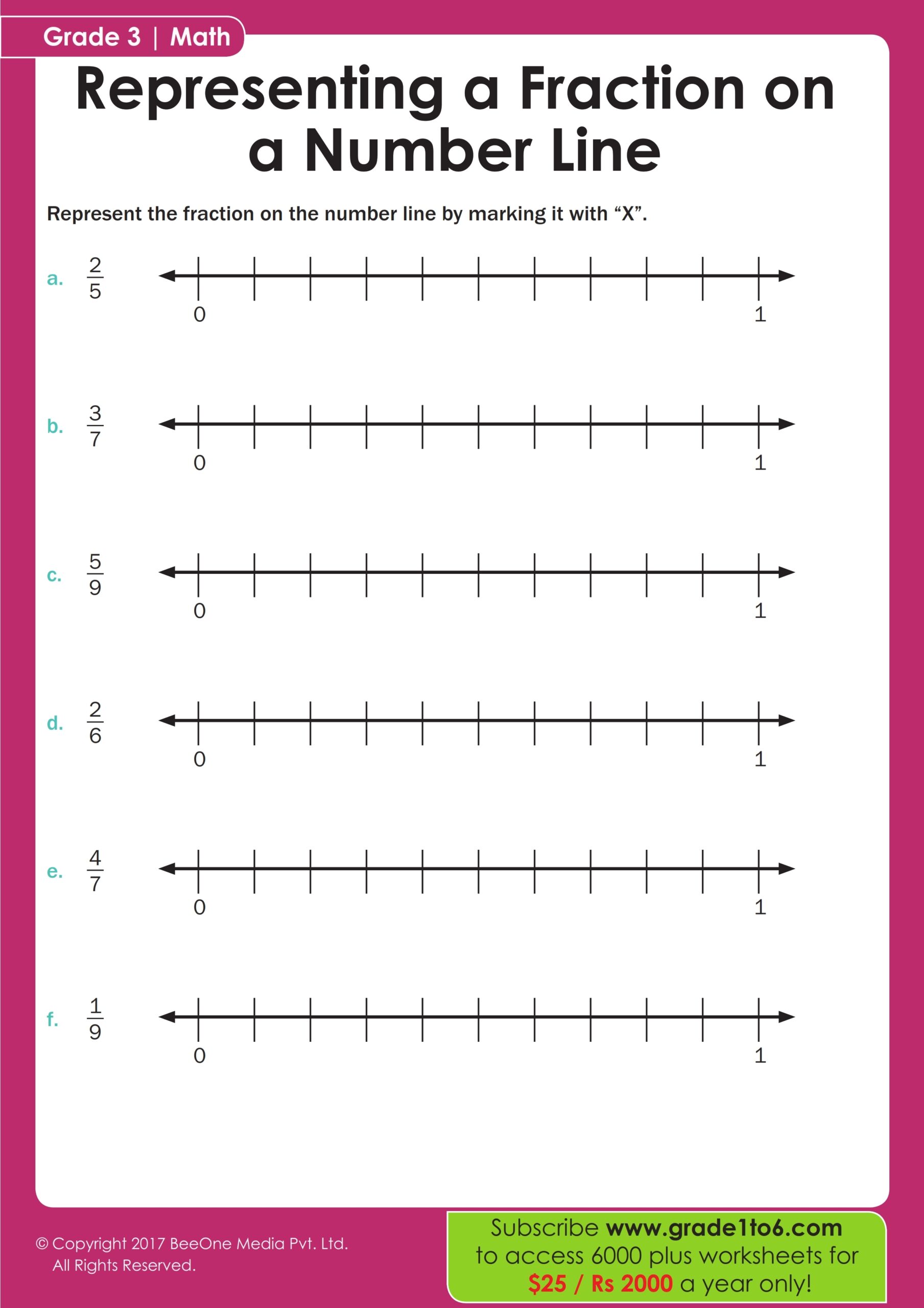 fraction number line worksheet