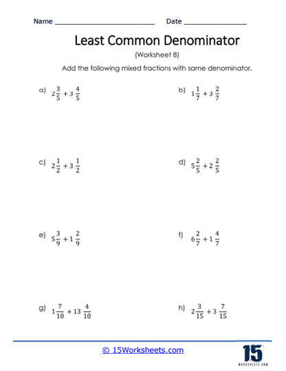 common denominator worksheets