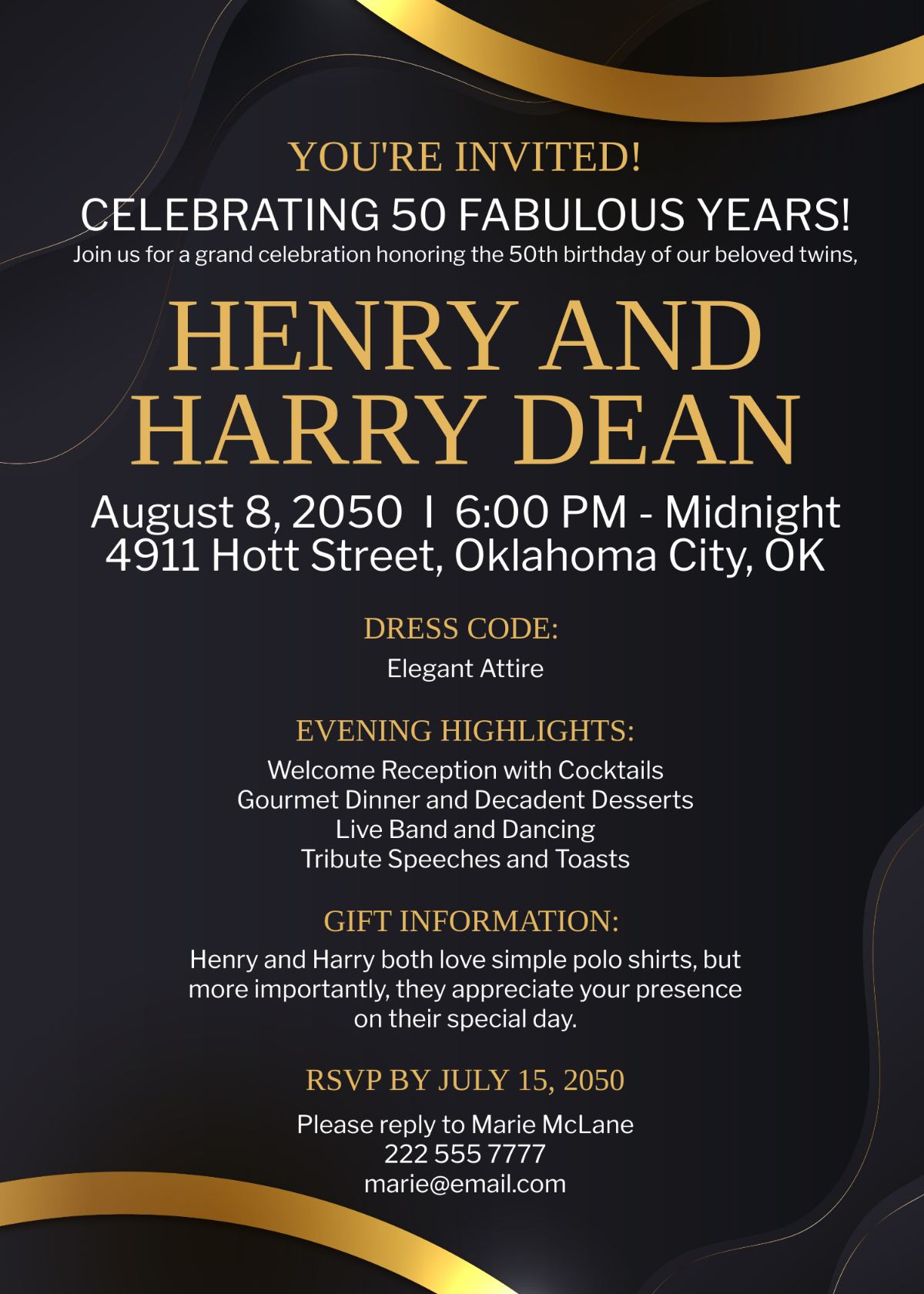 Free 50th Birthday Invitation For Twins Template To Edit Online