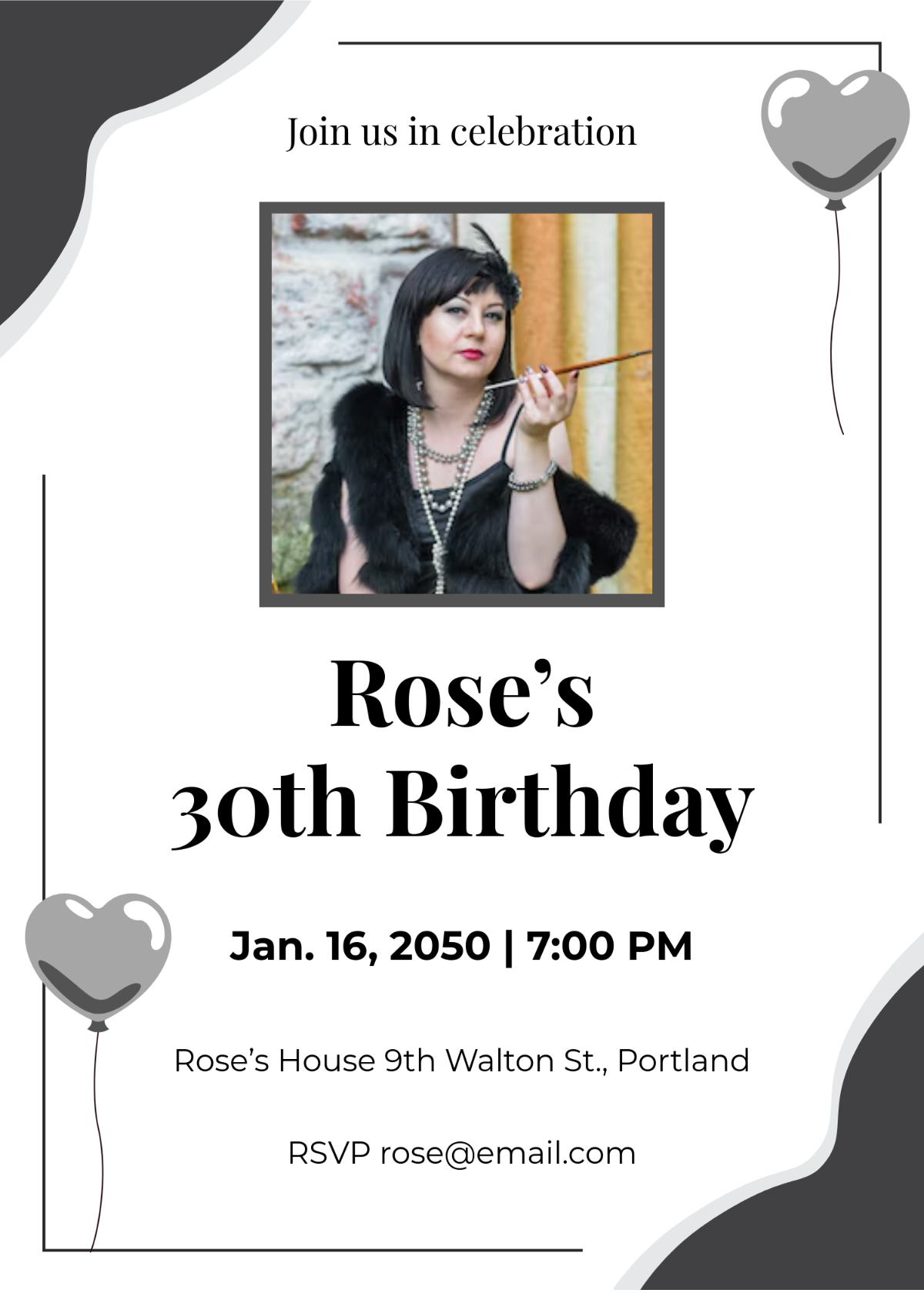 birthday invitation template black and white